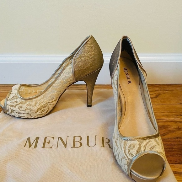 Menbur platform lace peep toe heels. Size 38=8 US. 4 inch heels. Worn once. - Picture 5 of 15